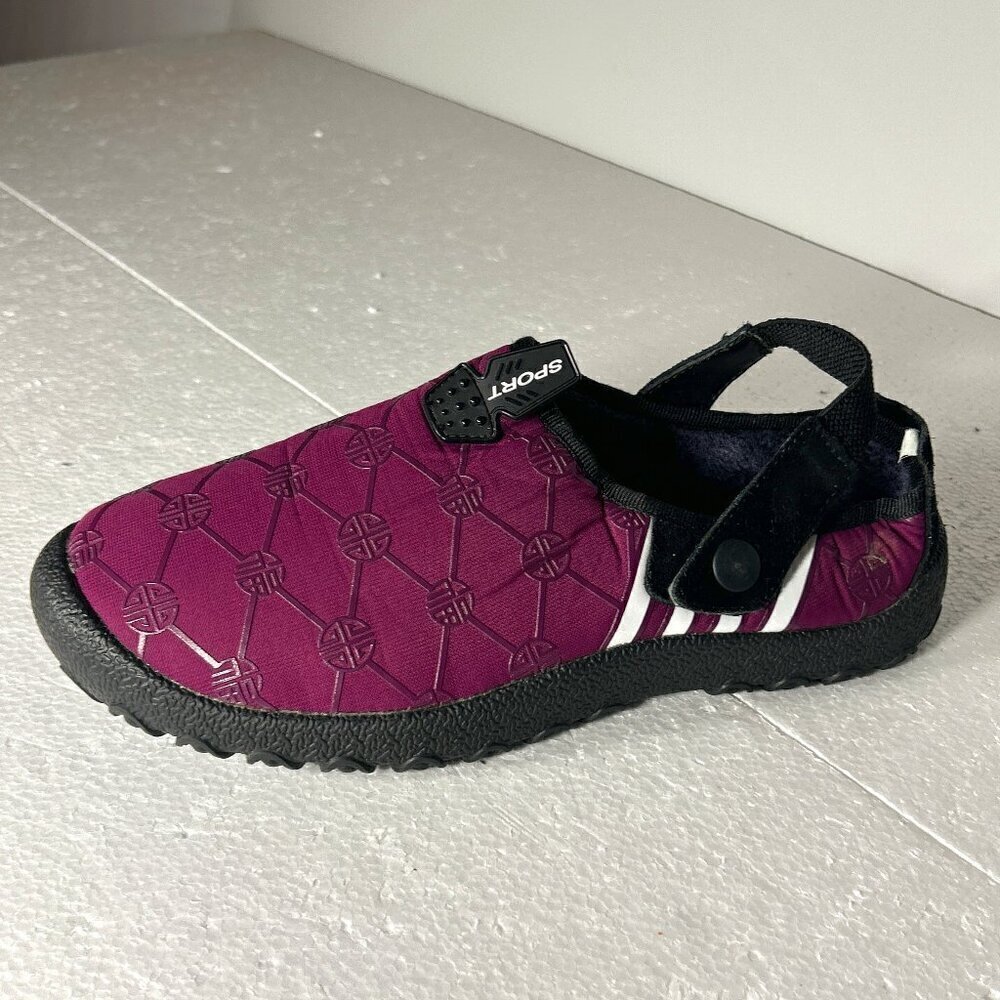 Purple SZ 8.5 Nylon quilted slip on clog faux fur lined comfort non slip sport